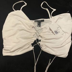 Rhinestone Lace-up Cropped Cami